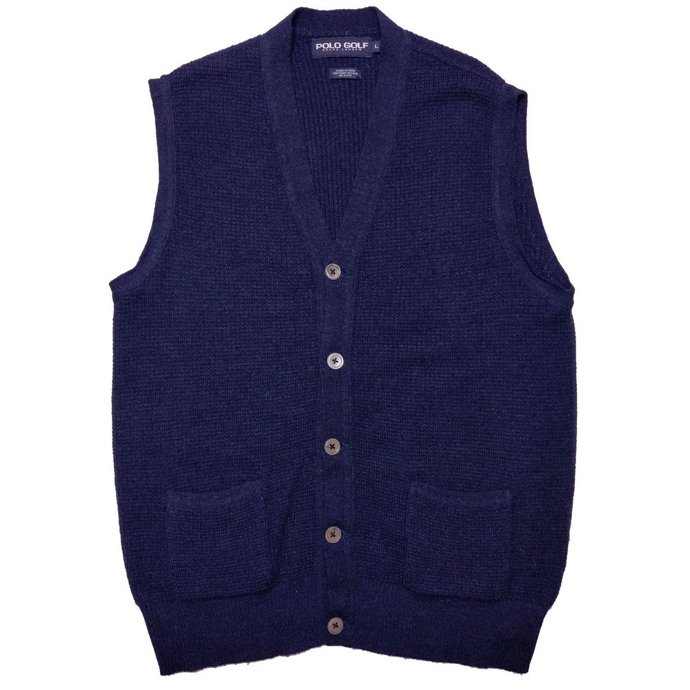 POLO GOLF RALPH LAUREN 100% Baby Alpaca Men's Cardigan Sweater Vest Blue Large L